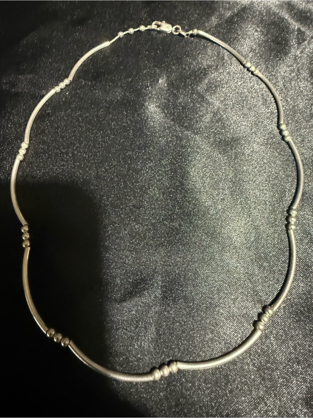 Vintage Solid 925 Sterling Silver Italian Tube & Ball Link Choker Necklace